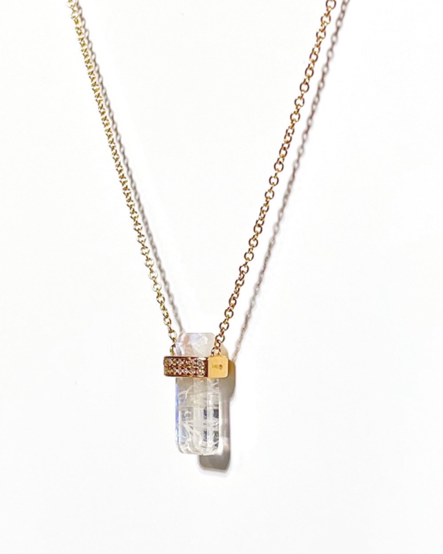 14K Gold Pave Vertical Gemstone Bar Necklace