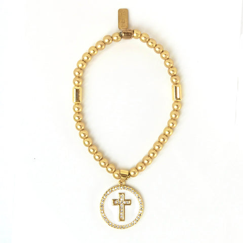 White Enamel Cross Charm Bracelet