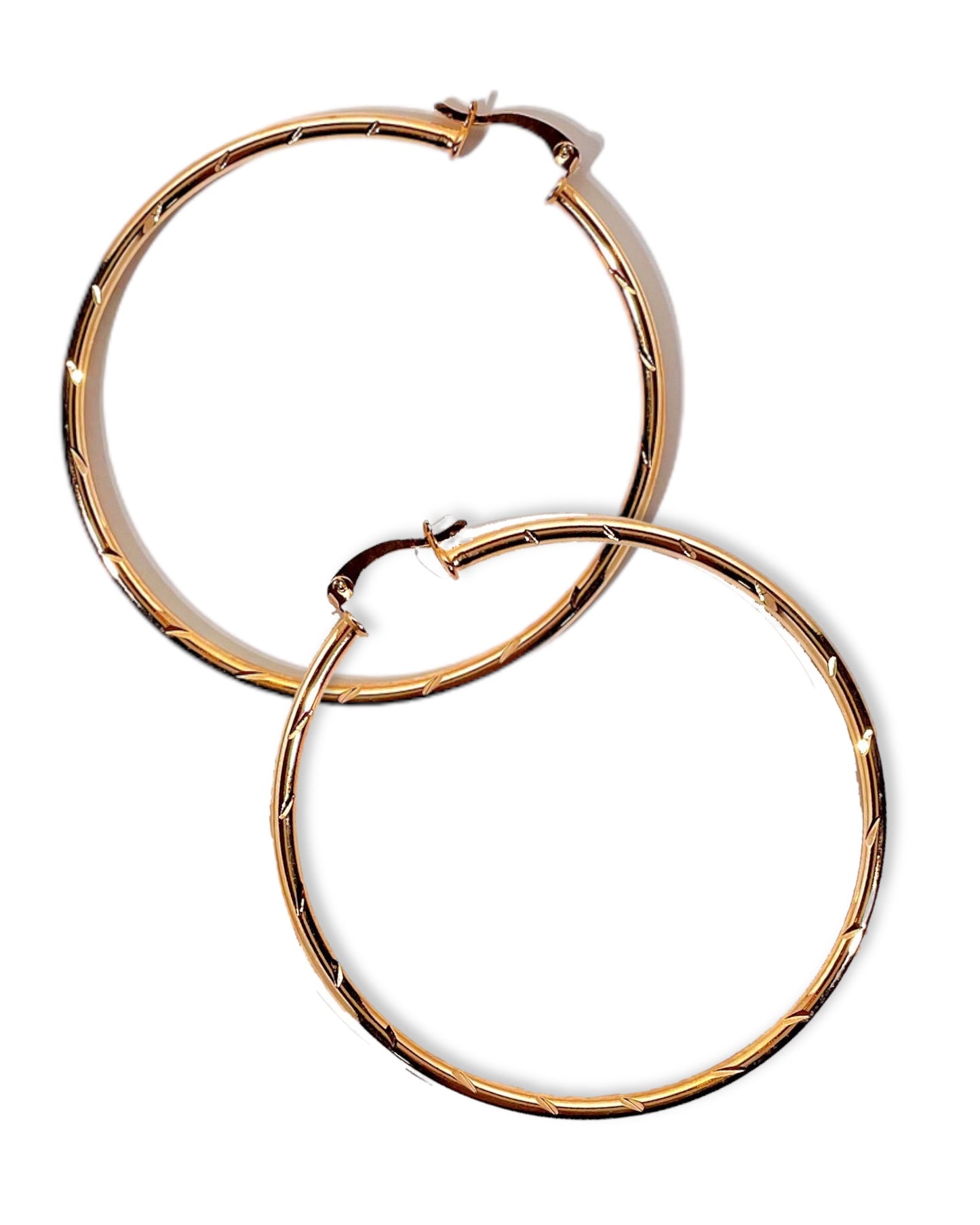 Large Sterling Silver Etched Hoops with Gold overlay
