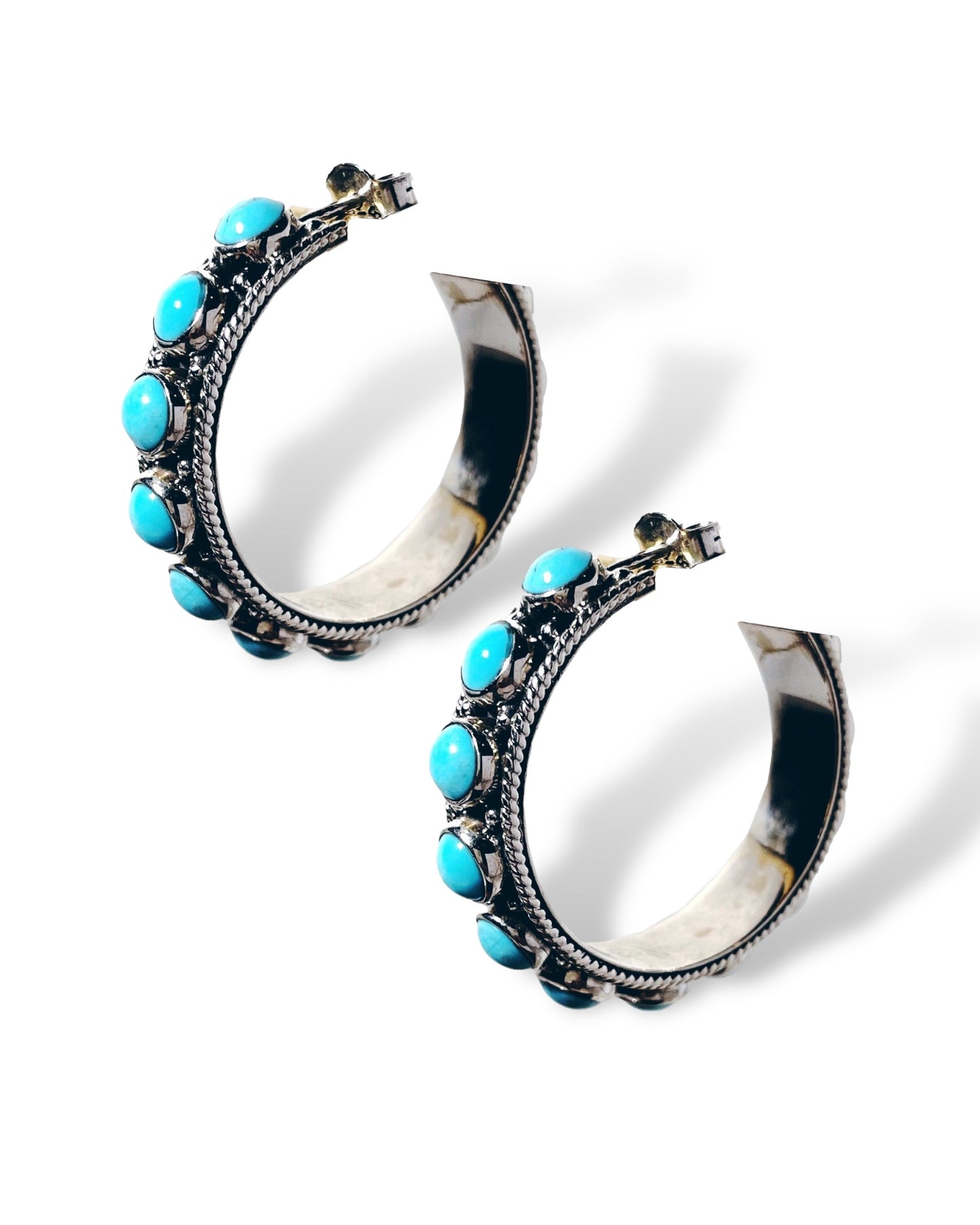 Sterling Silver Turquoise Hoops