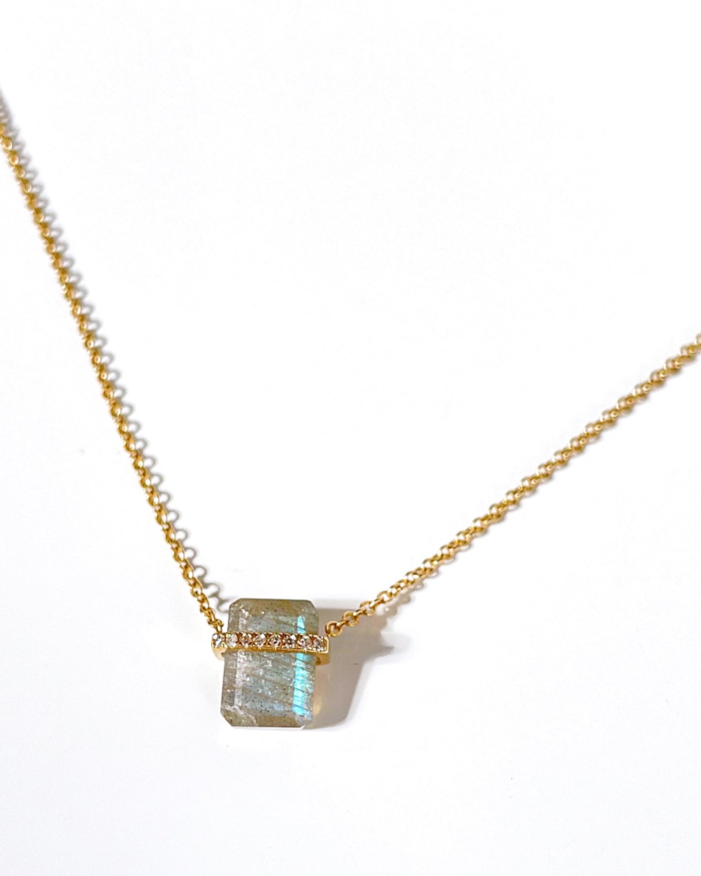 14K Gold Pave Vertical Gemstone Bar Necklace