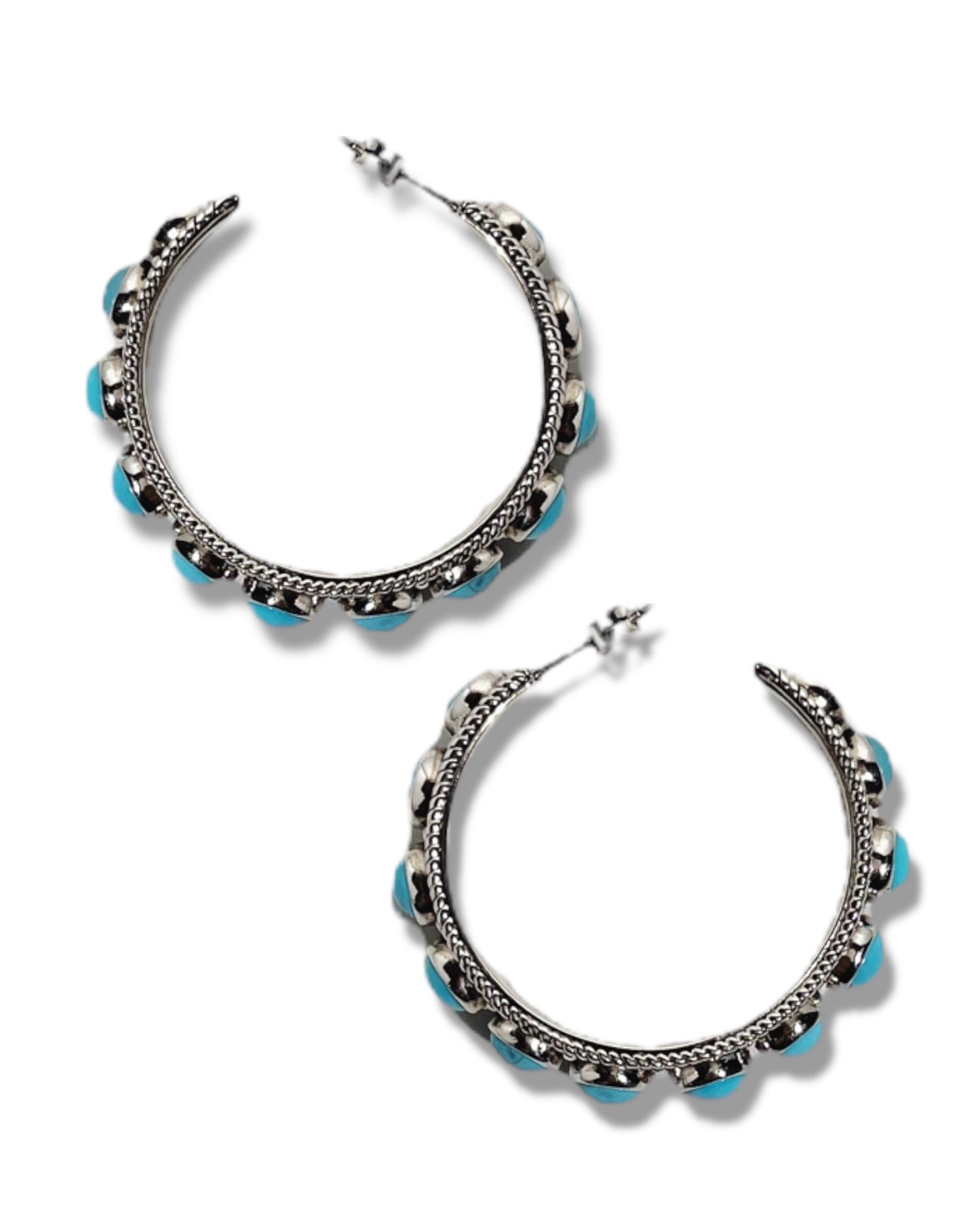 Sterling Silver Turquoise Hoops