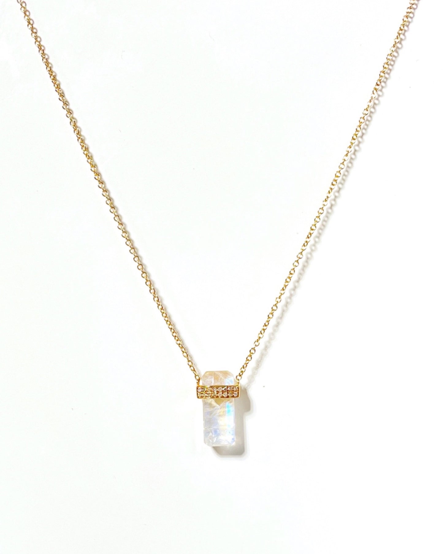 14K Gold Pave Vertical Gemstone Bar Necklace