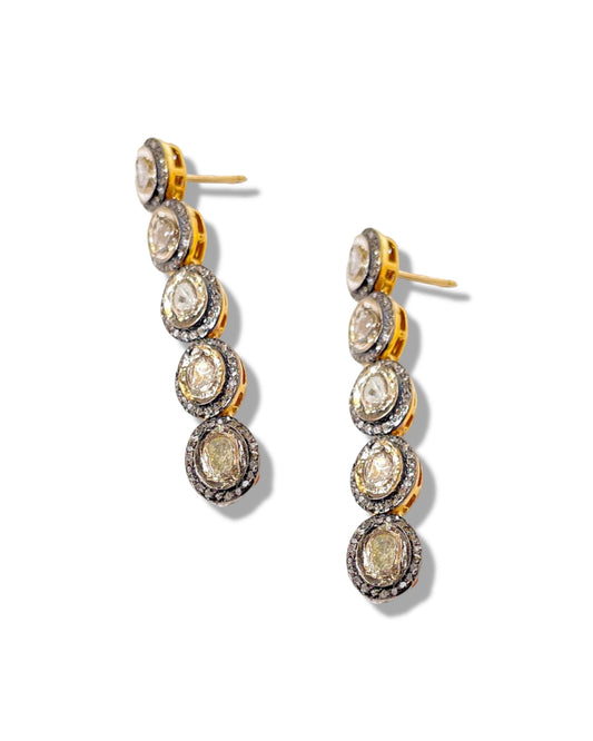 Sliced Diamond Oval Bezel Dangle Drop Earrings