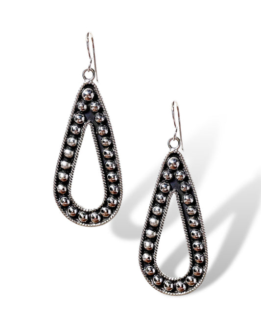 Sterling Silver Ball Hollow Teardrop Earrings