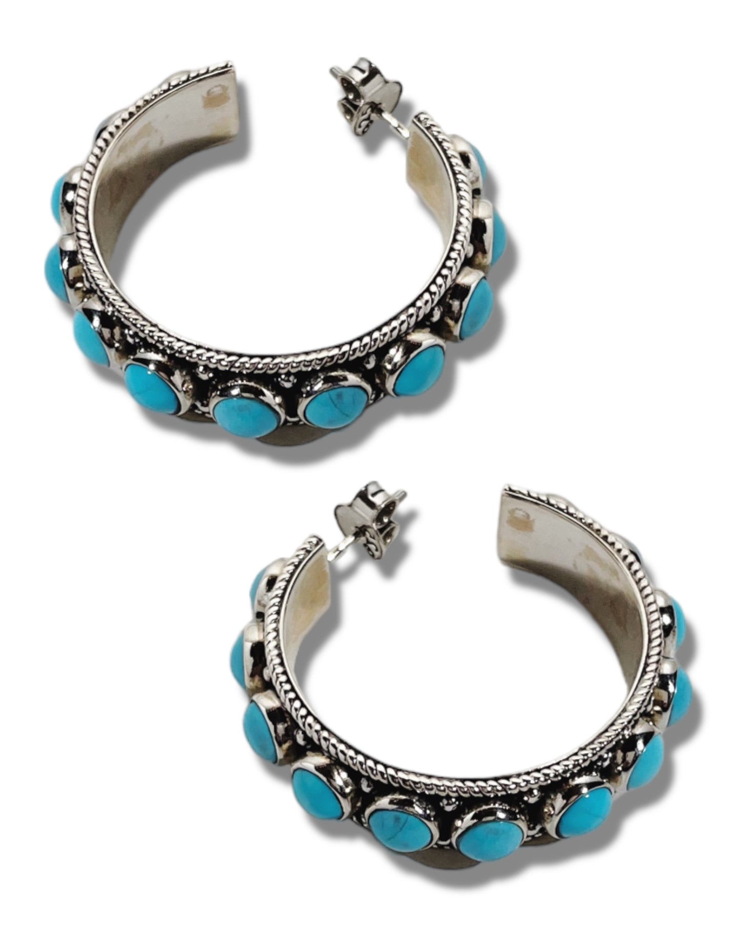 Sterling Silver Turquoise Hoops