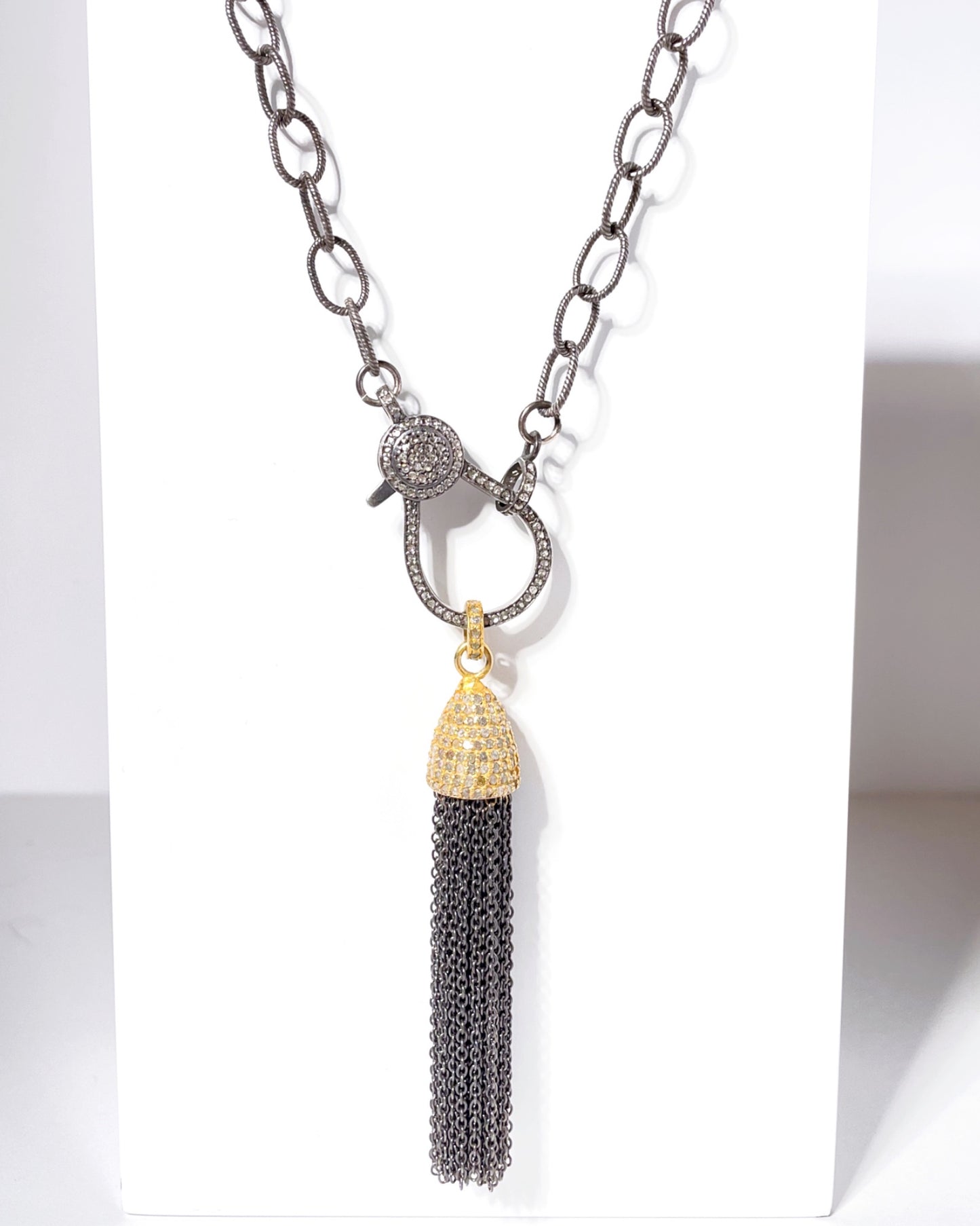 Chain Fringe Tassel Pendant with Pave Diamond Cap
