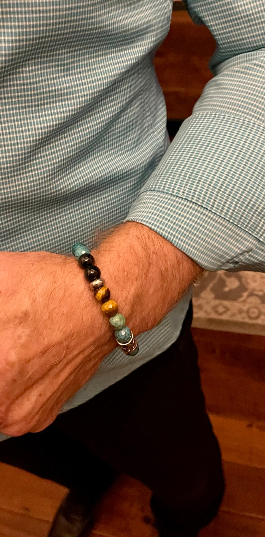 Men's turquoise and black diamond bracelet