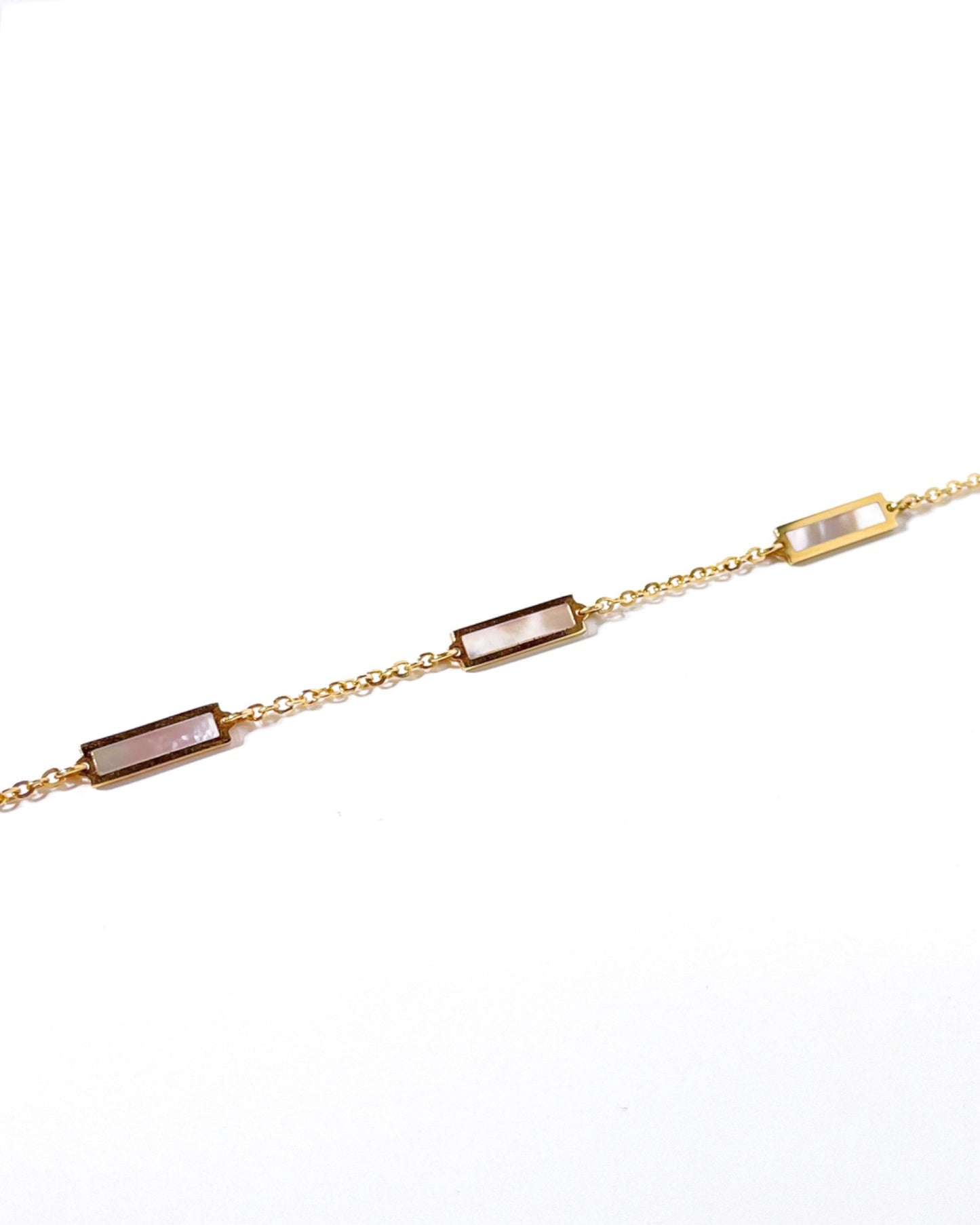 14K Gold Inlay Mother of Pearl Station Necklace