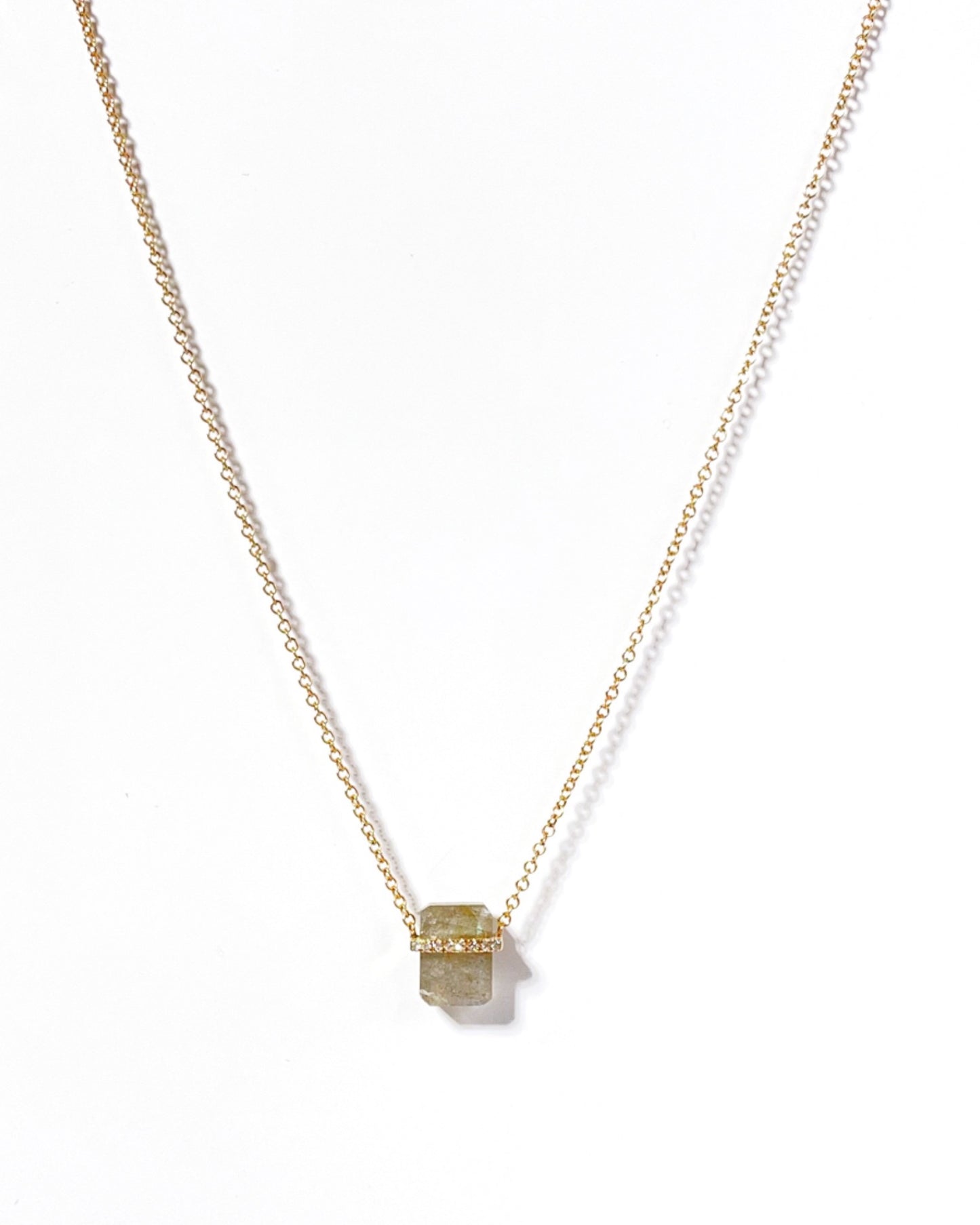 14K Gold Pave Vertical Gemstone Bar Necklace