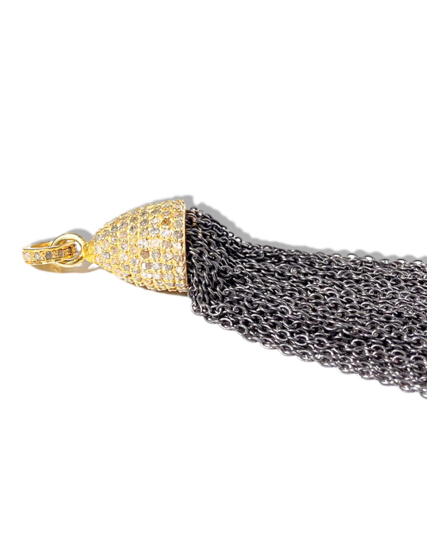 Chain Fringe Tassel Pendant with Pave Diamond Cap