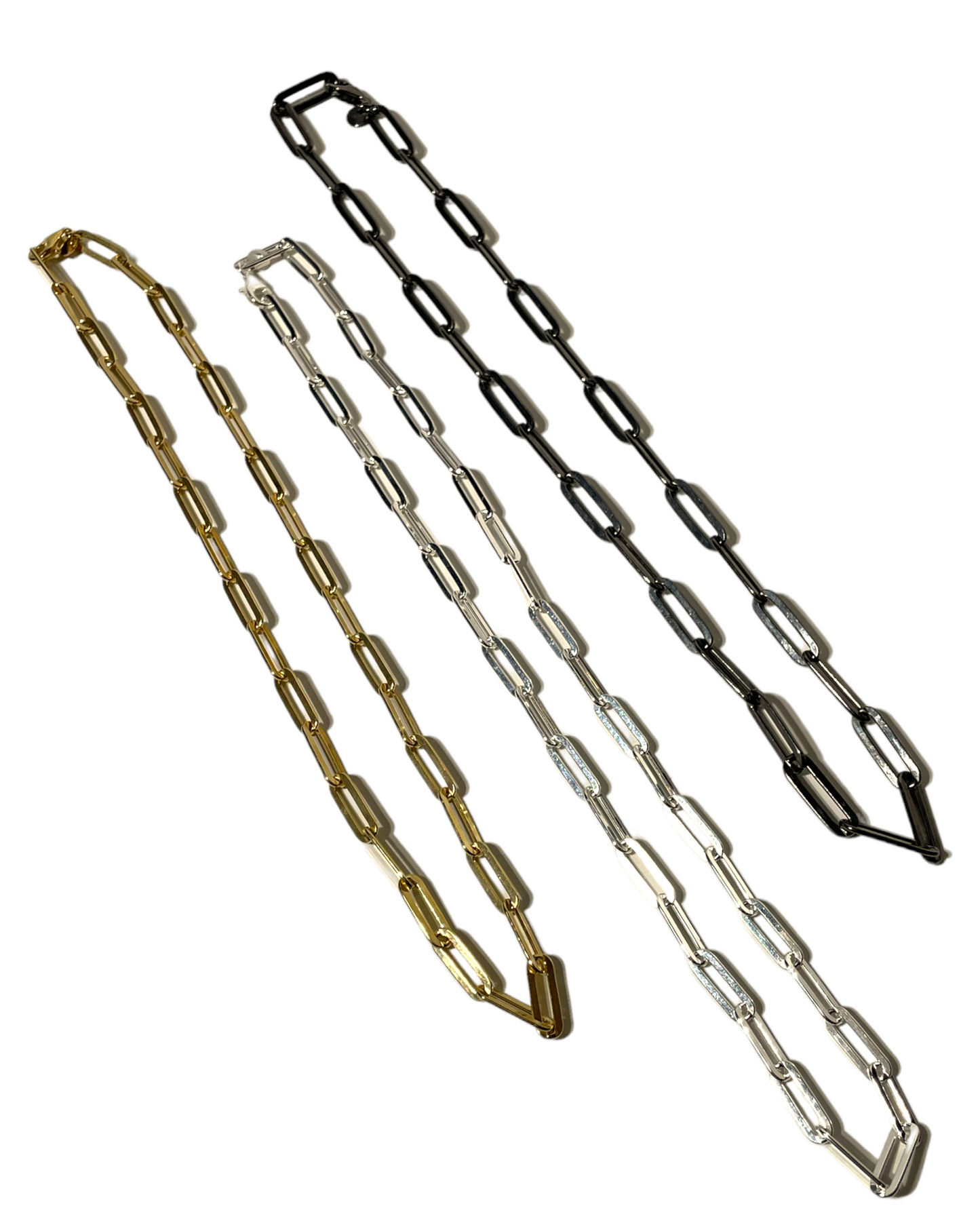 Sterling Silver Paper Clip Chain Necklaces - Three Colors