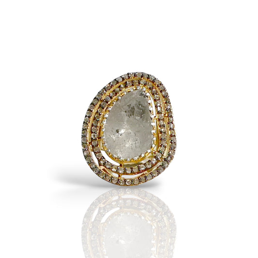 Sliced Diamond Triple Halo Statement Ring