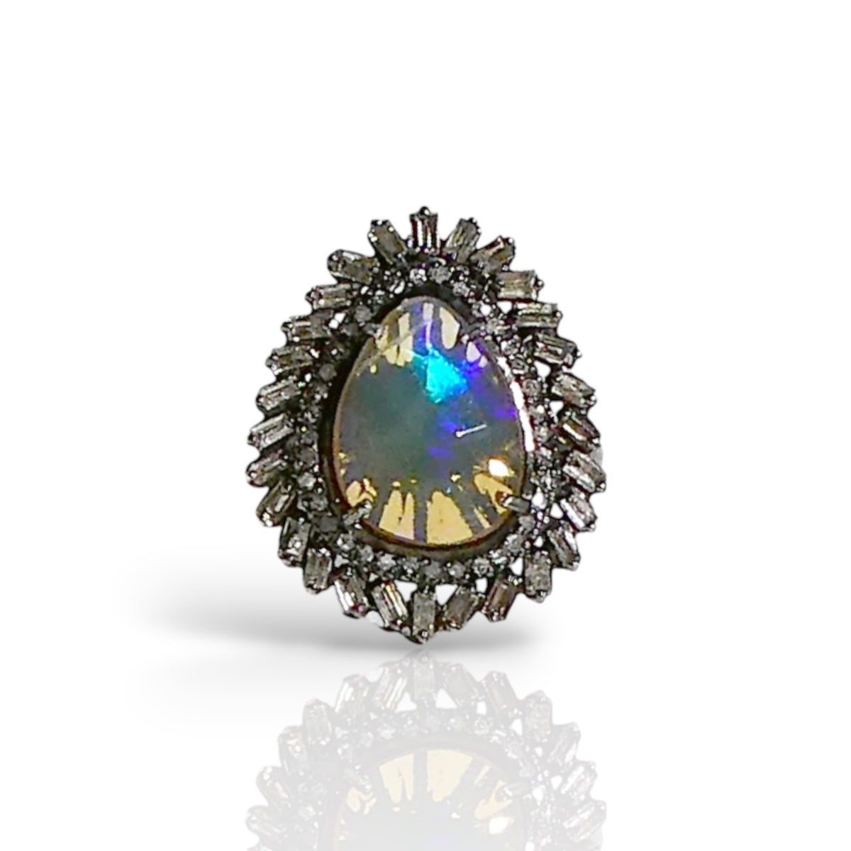 Iridescent Opal & Baguette Diamond Cocktail Ring