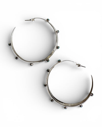 Etched Sterling Silver and Turquoise Hoop Earring ( SOLD OUT)