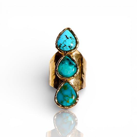 Natural Turquoise Triple Stone Statement Ring