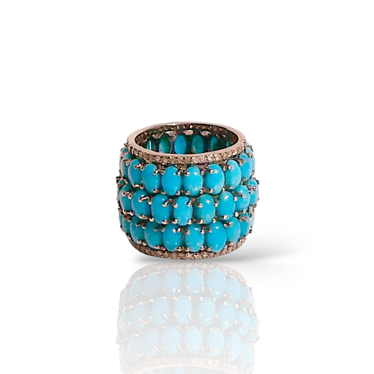 Three-Row Turquoise Wide Band Ring