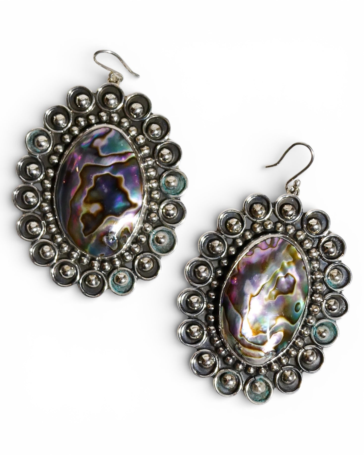 Ornate Abalone Sterling Silver Dangle Earrings