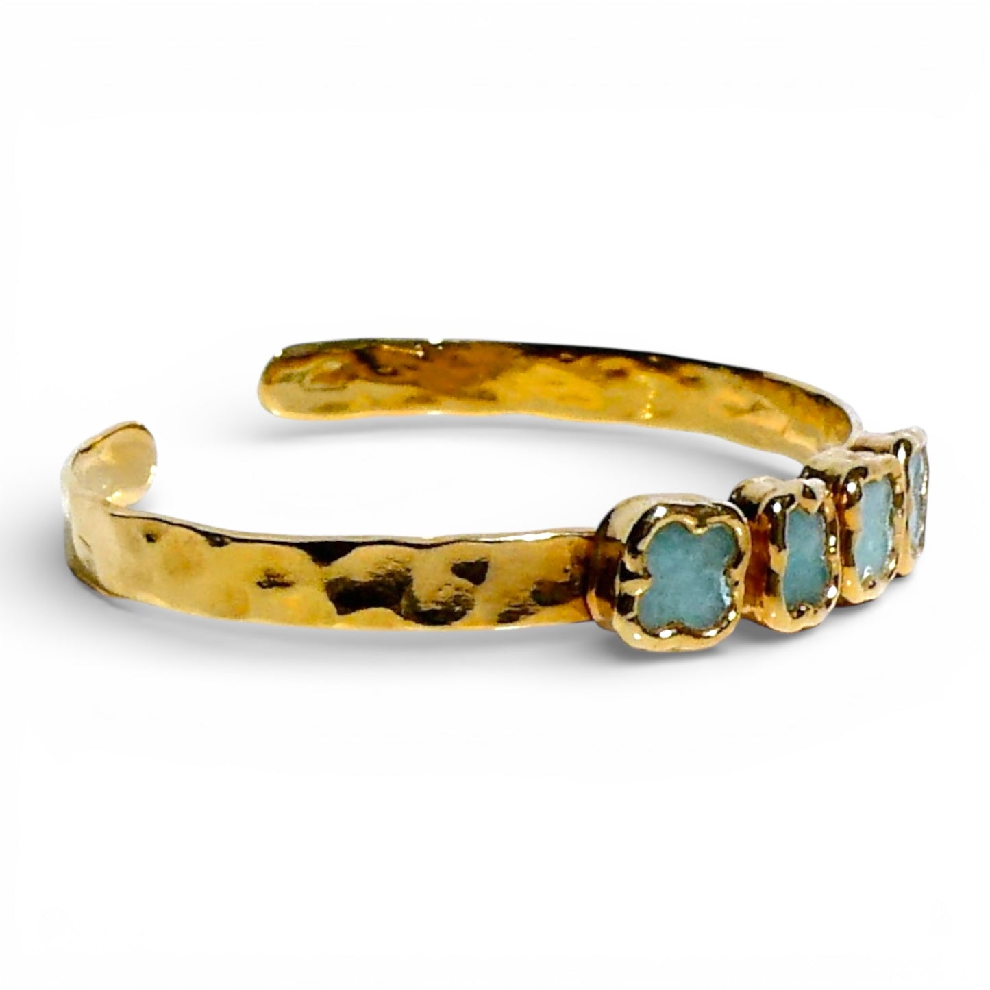 Ombré Amazonite Clover Hammered Gold Cuff Bracelet