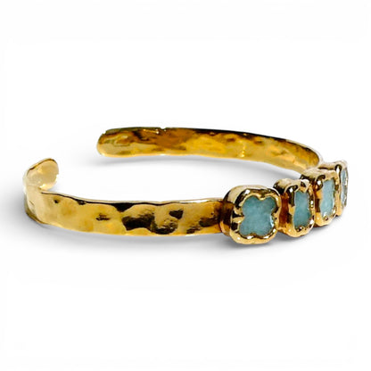 Ombré Amazonite Clover Hammered Gold Cuff Bracelet