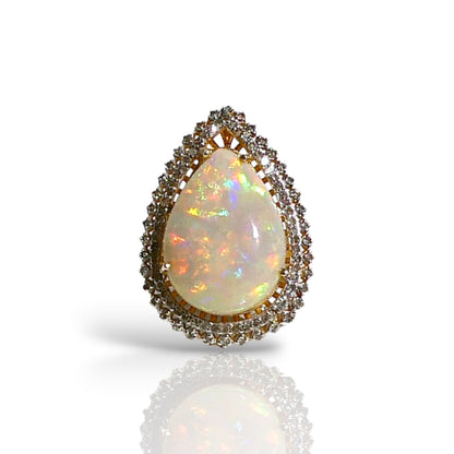 Pear-Shaped Opal & Diamond Halo Ring