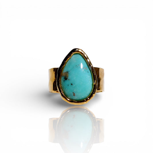 Natural Blue Green Turquoise Pear-Sharped Ring