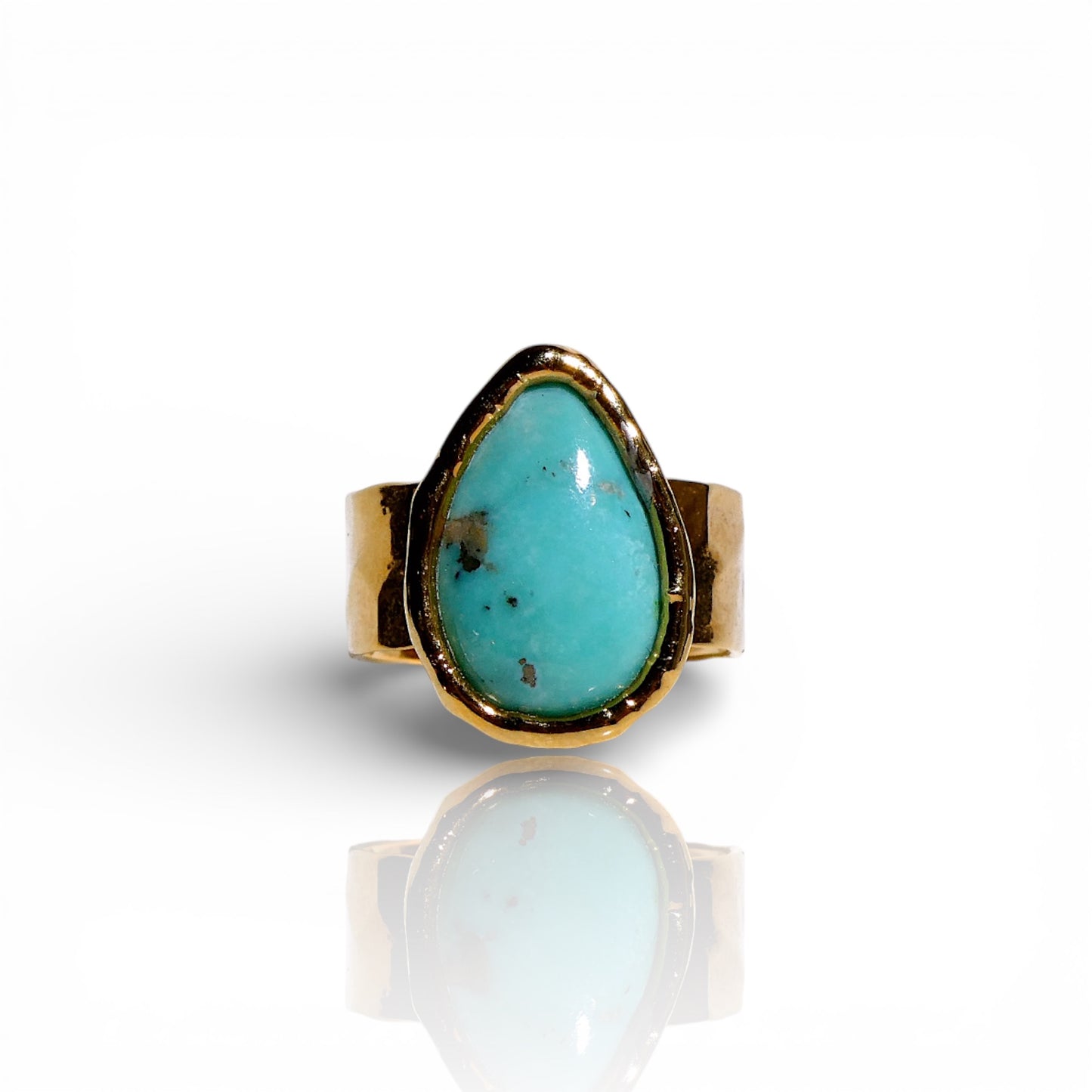 Natural Blue Green Turquoise Pear-Sharped Ring