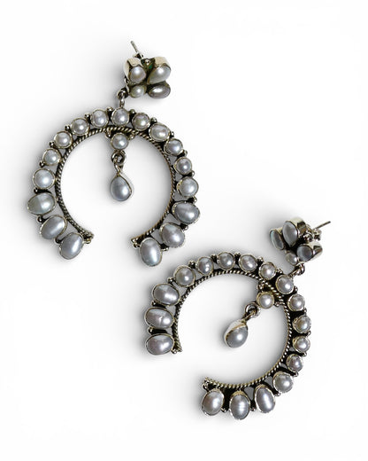 Freshwater Pearl Sterling Silver Open Hoop Earrings