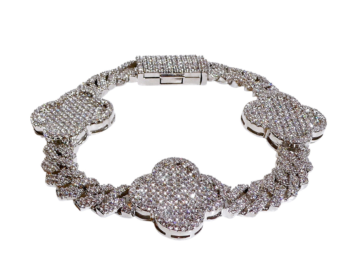 Moissanite Clovers on Cuban Chain Bracelet