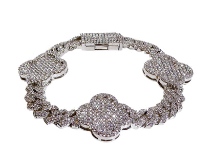 Moissanite Clovers on Cuban Chain Bracelet