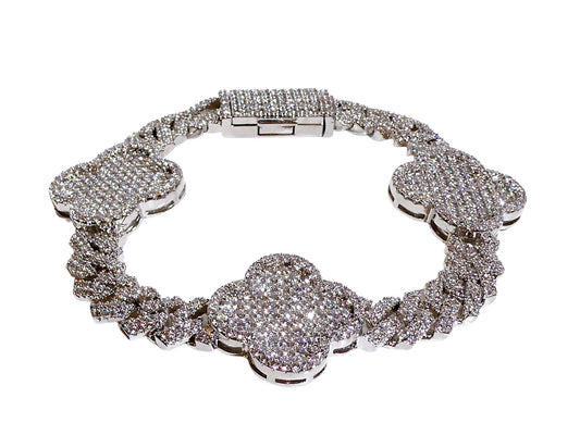 Moissanite Clovers on Cuban Chain Bracelet