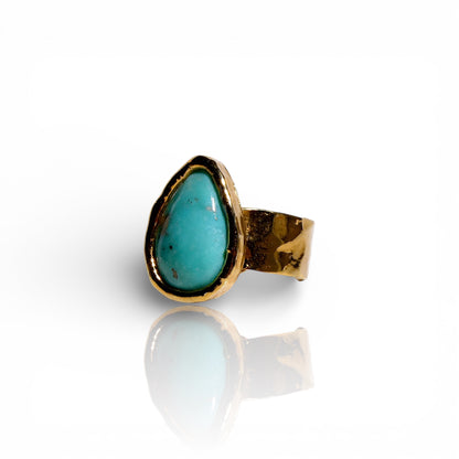 Natural Blue Green Turquoise Pear-Sharped Ring