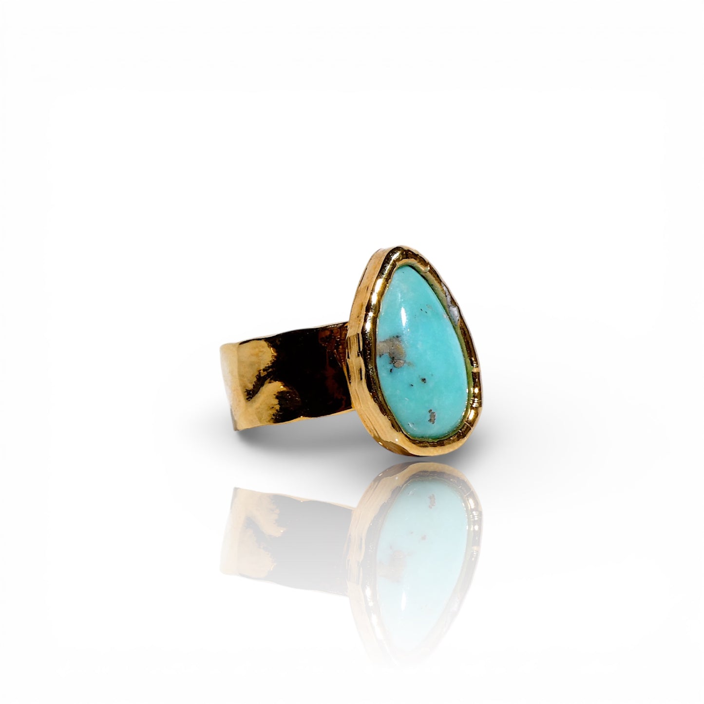 Natural Blue Green Turquoise Pear-Sharped Ring