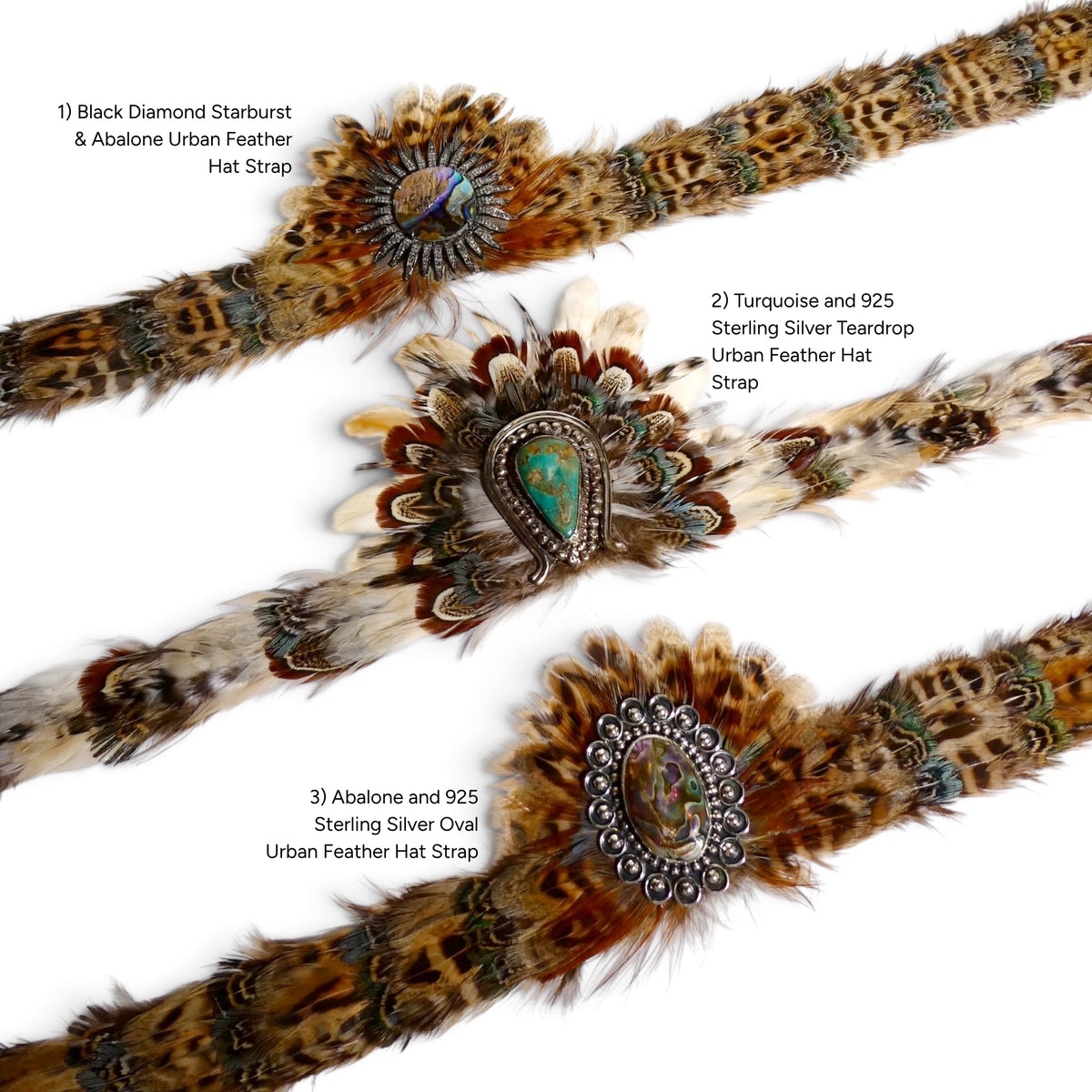 Urban Feather One-of-a-Kind Feather & Gemstone Hat Straps