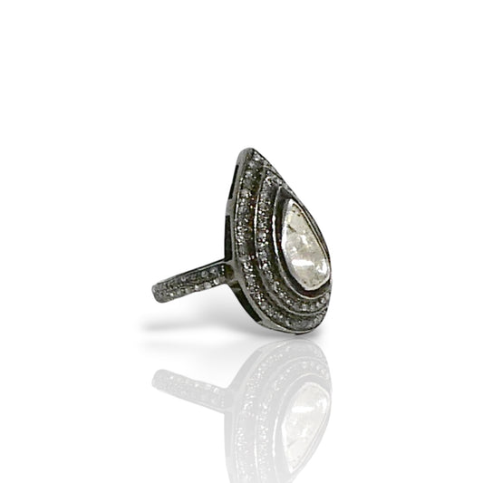 Natural Sliced Diamond Teardrop Ring