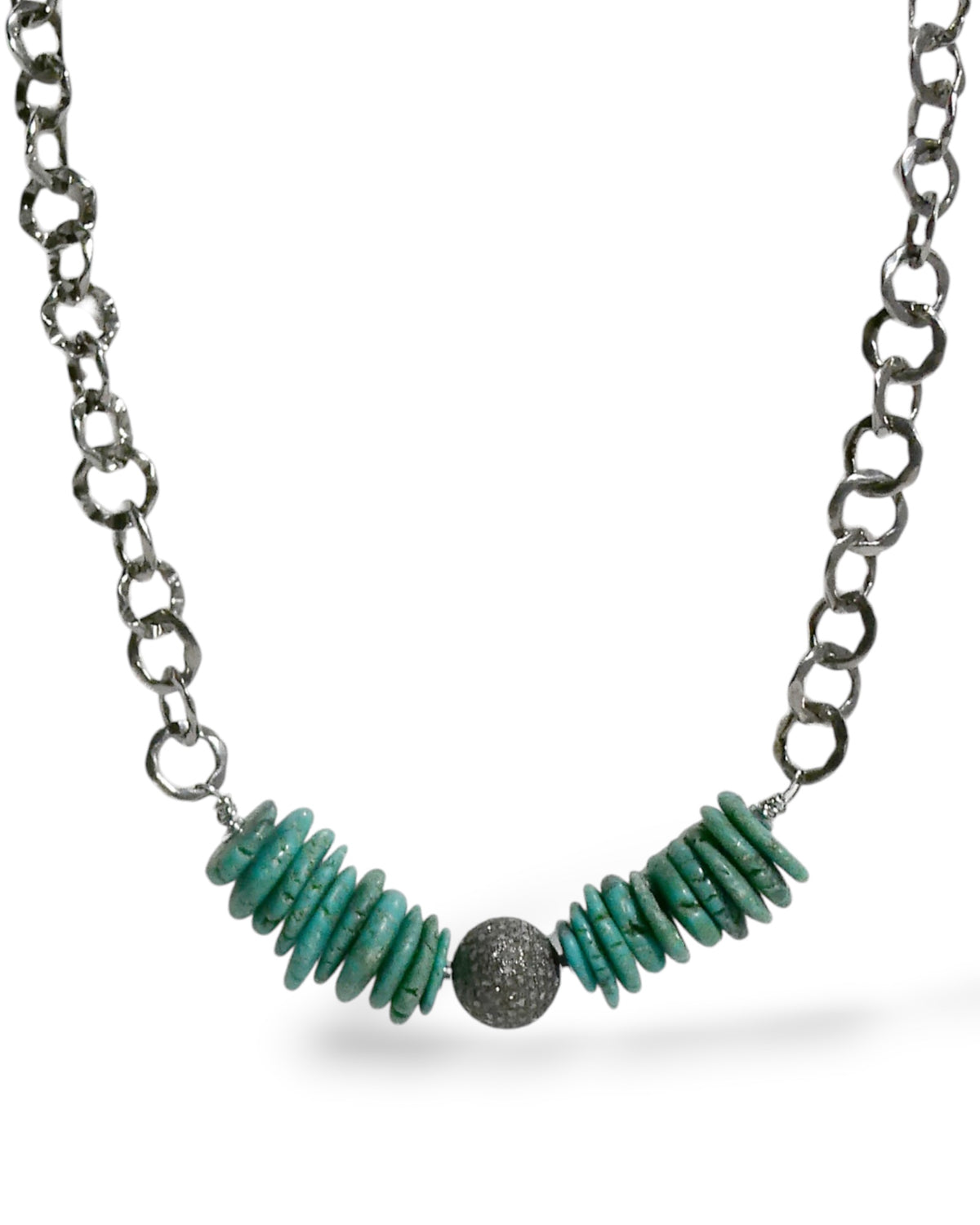 Turquoise Disc & Pavé Bead Chain Necklace
