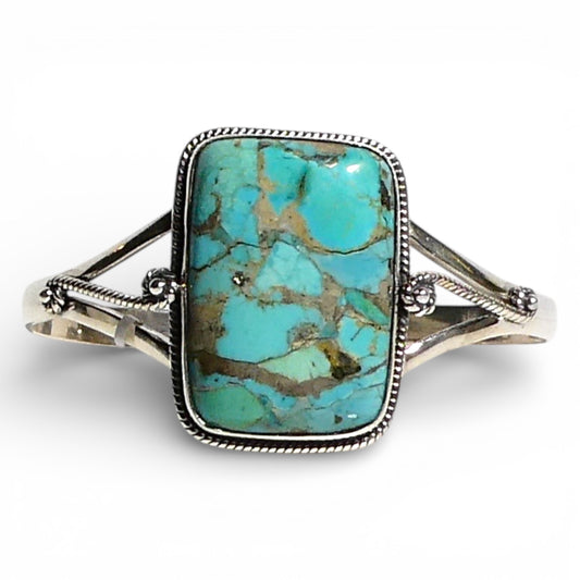 Rectangular Turquoise Skinny Silver Cuff Bracelet