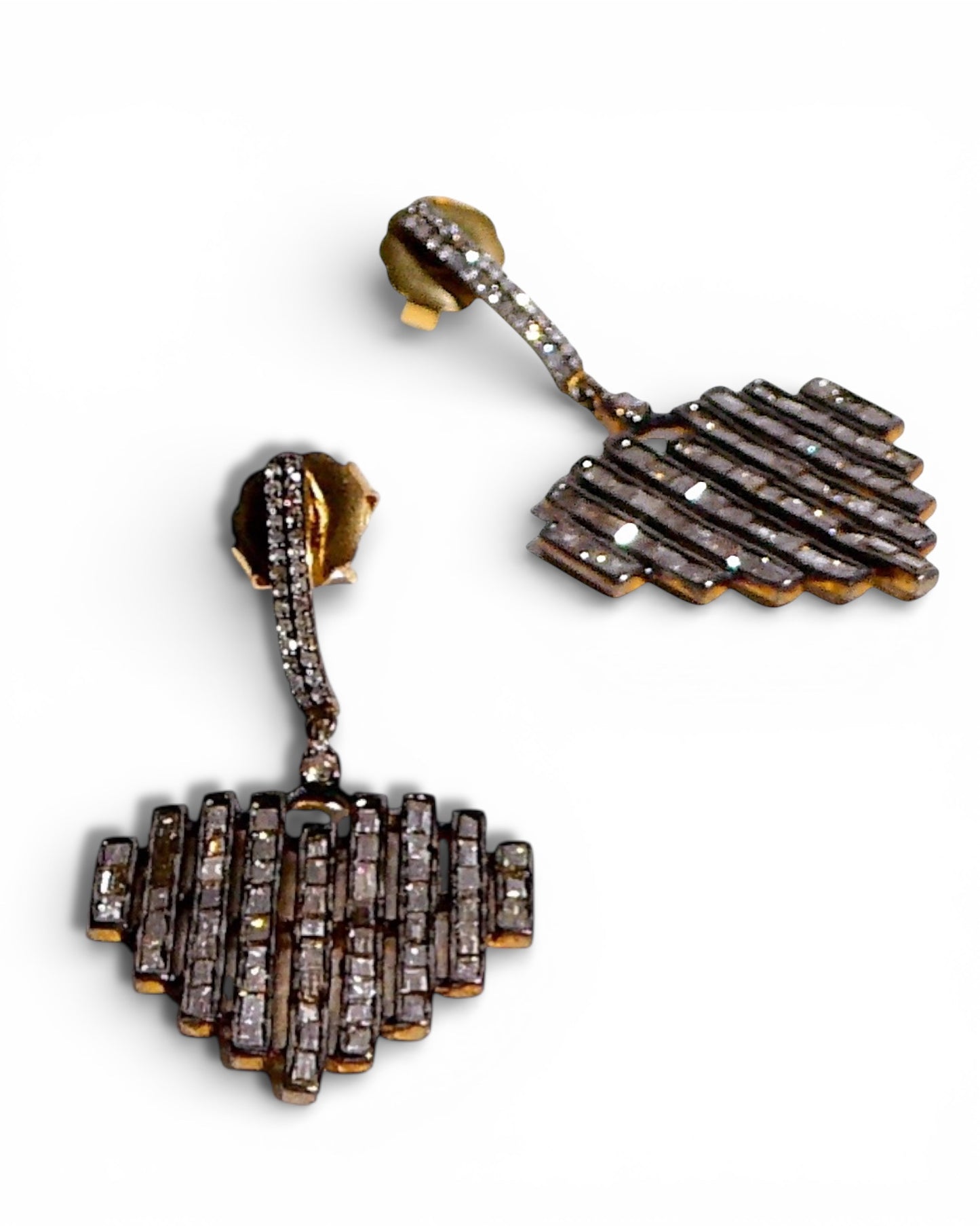 Black Diamond Heart Dangle Earrings