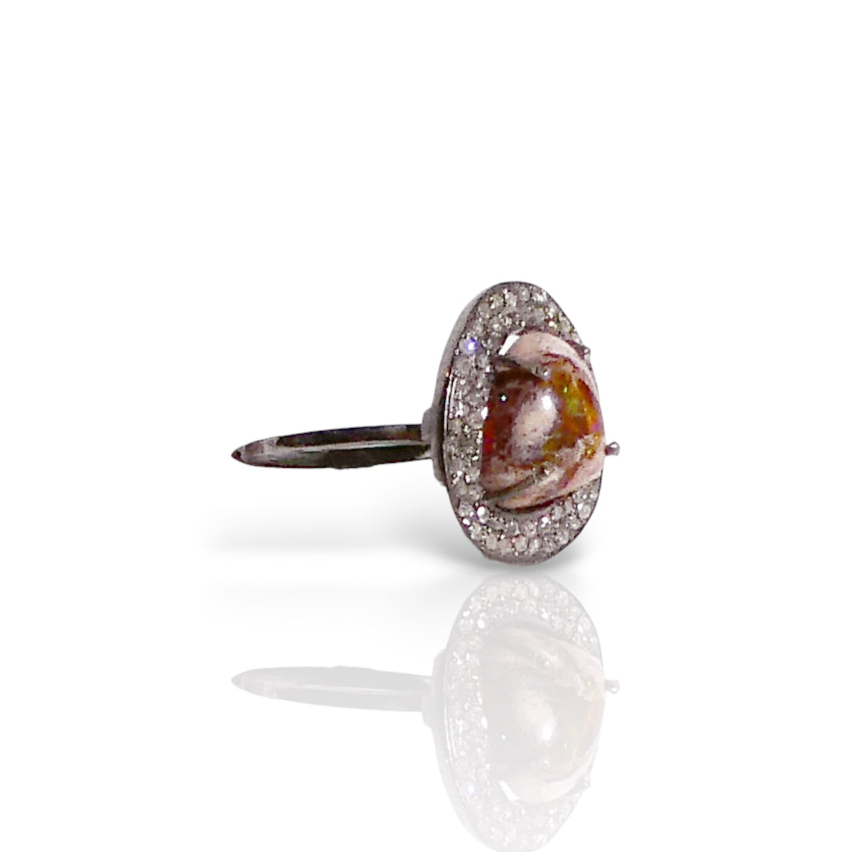 Fire Opal Pavé Diamond Halo Ring