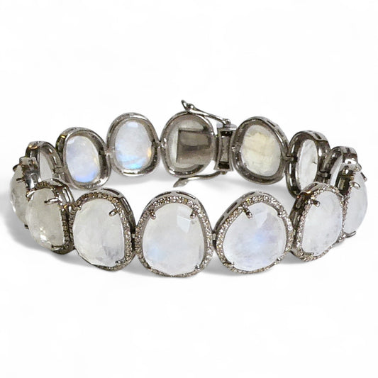 NEW Rainbow Moonstone and Pavé Black Diamond Bezel Bracelet
