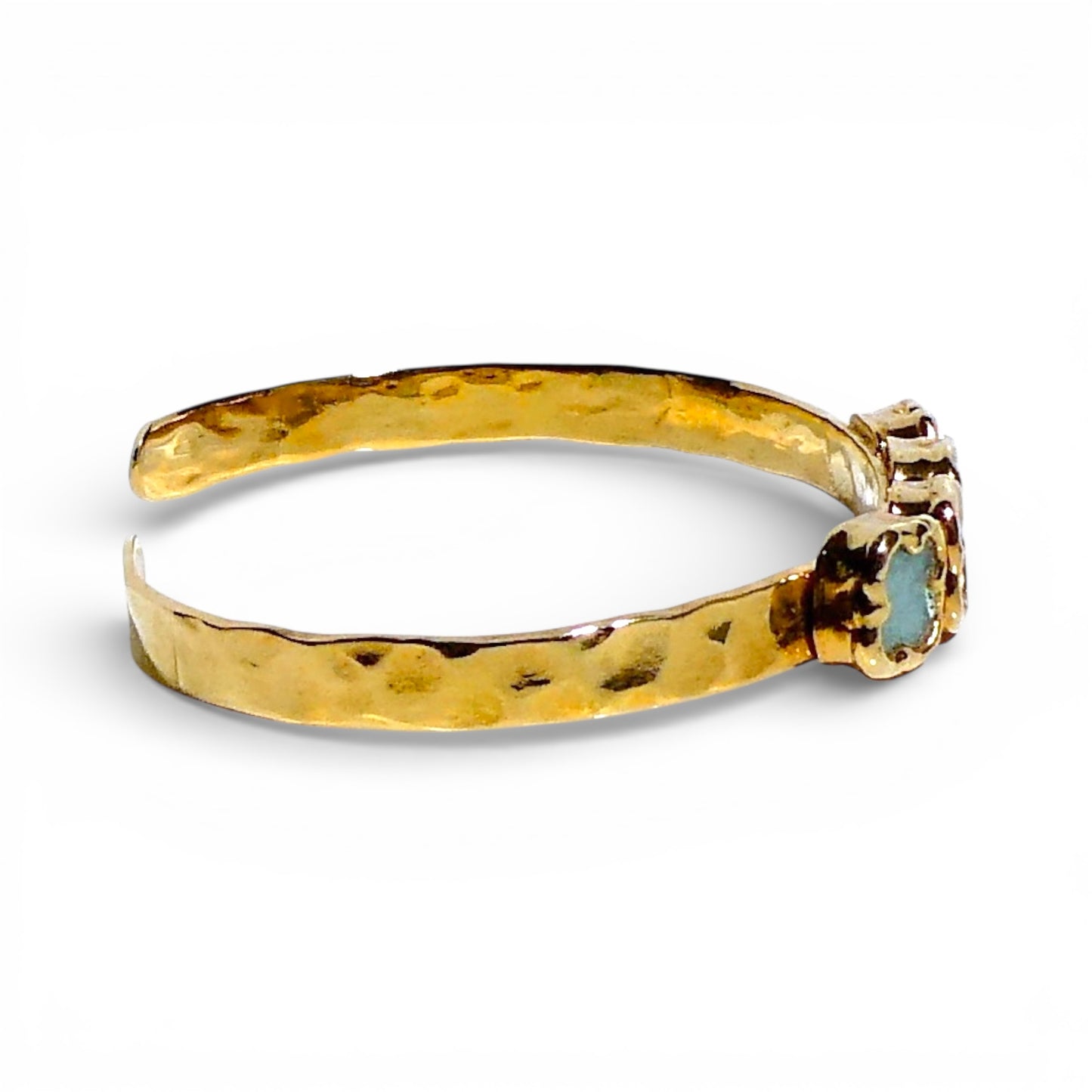Ombré Amazonite Clover Hammered Gold Cuff Bracelet