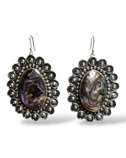 Ornate Abalone Sterling Silver Dangle Earrings
