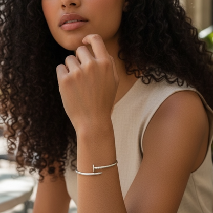 Nail Bangle Bracelet in Sterling Silver