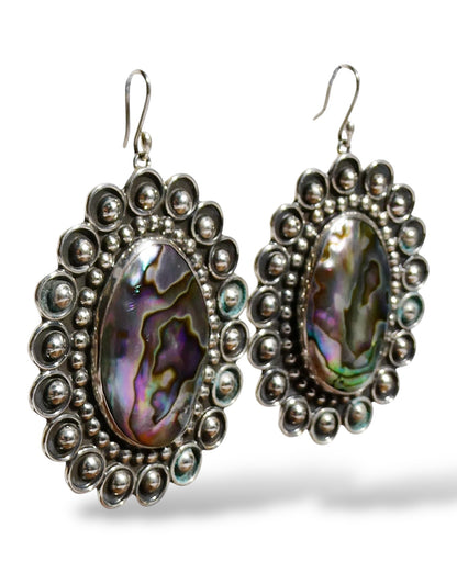 Ornate Abalone Sterling Silver Dangle Earrings