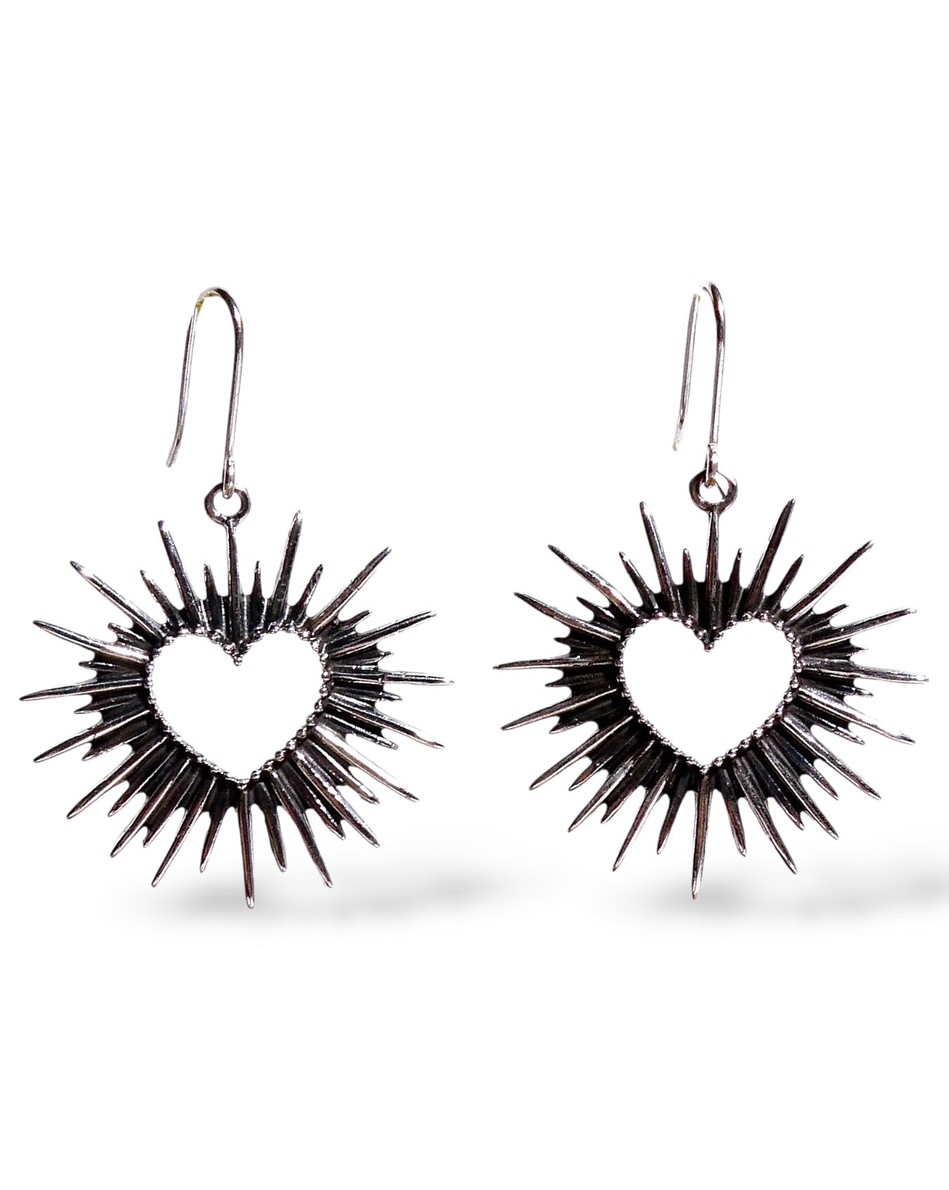 Sterling Silver Hollow Sacred Heart Earrings