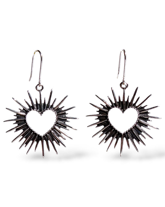 Sterling Silver Hollow Sacred Heart Earrings