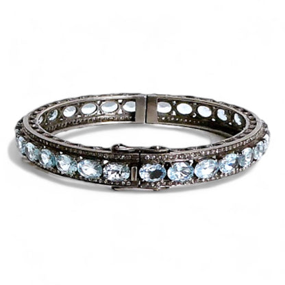 NEW Blue Topaz and Black Diamond Bangle Bracelet
