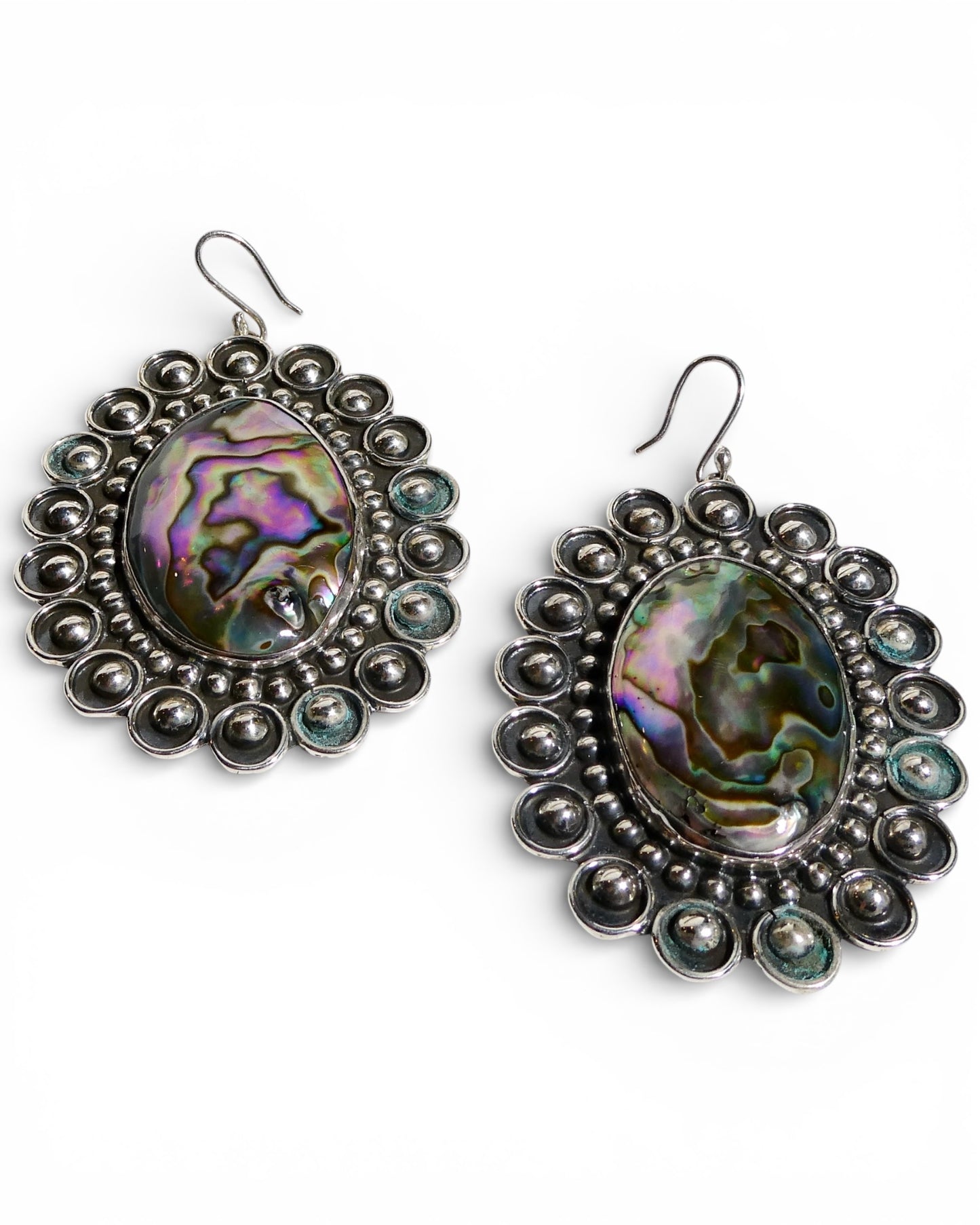 Ornate Abalone Sterling Silver Dangle Earrings
