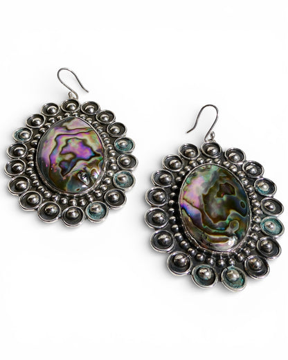 Ornate Abalone Sterling Silver Dangle Earrings