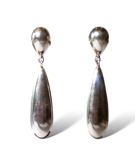 Sterling Silver Elongated Teardrop Clip-On Earrings